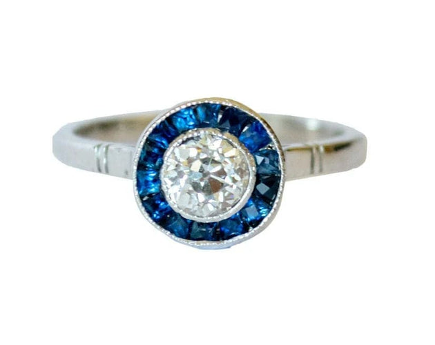 Bague 54 Bague Art déco en platine 950 avec diamants et saphirs 58 Facettes Q99B