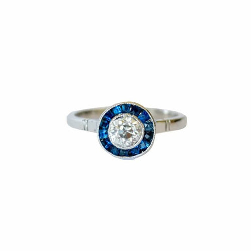 Bague 54 Bague Art déco en platine 950 avec diamants et saphirs 58 Facettes Q99B