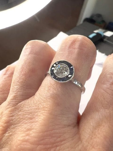 Bague 54 Bague Art déco en platine 950 avec diamants et saphirs 58 Facettes Q99B