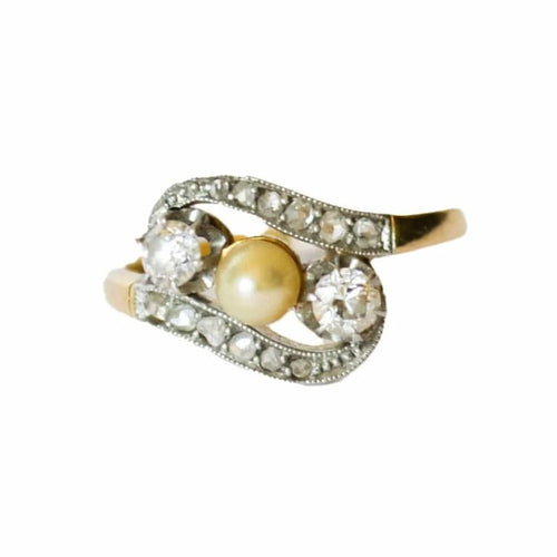 Bague 52.5 Bague Art déco en or 18 ct et platine avec diamants et perle 58 Facettes A1487