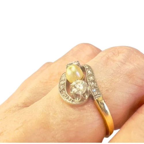 Bague 52.5 Bague Art déco en or 18 ct et platine avec diamants et perle 58 Facettes A1487