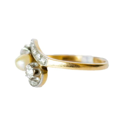 Bague 52.5 Bague Art déco en or 18 ct et platine avec diamants et perle 58 Facettes A1487