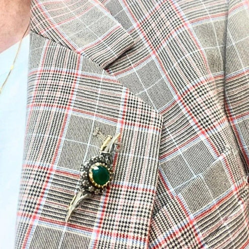 Broche Broche début XXe en argent et or, agate verte et diamants 58 Facettes Q461(272)