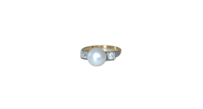 Bague 58 Art Déco - Bague perle et diamants en or jaune et platine 58 Facettes