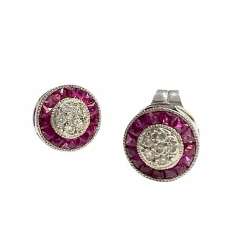 Boucles d'oreilles Boucles d'oreilles Art déco œil de perdrix en or blanc 18 kt, rubis et diamants 58 Facettes Q31B