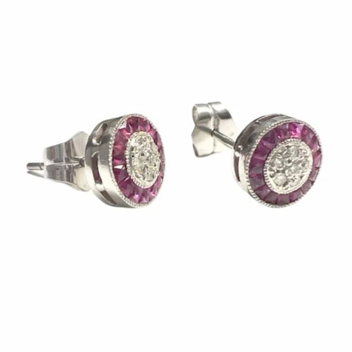 Boucles d'oreilles Boucles d'oreilles Art déco œil de perdrix en or blanc 18 kt, rubis et diamants 58 Facettes Q31B