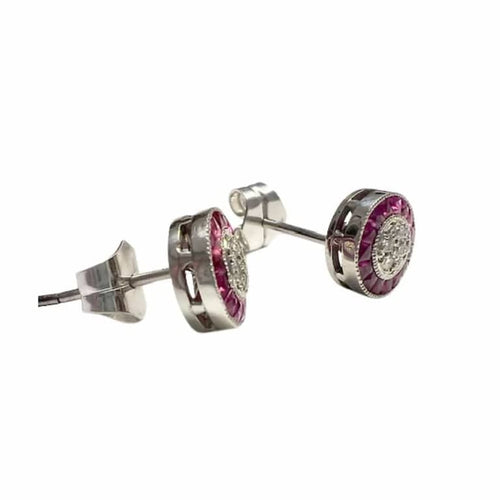 Boucles d'oreilles Boucles d'oreilles Art déco œil de perdrix en or blanc 18 kt, rubis et diamants 58 Facettes Q31B
