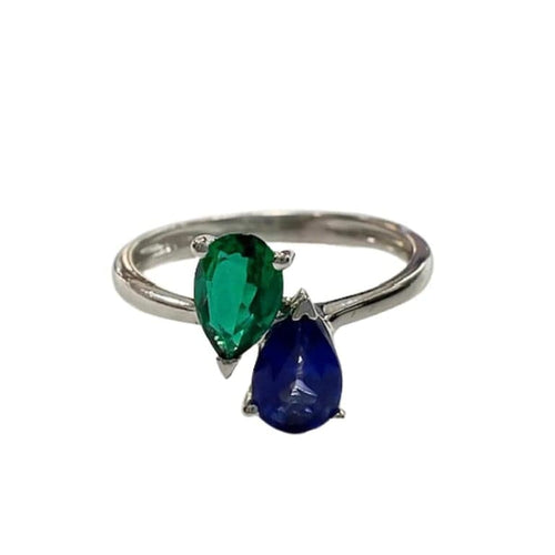 Bague 52 Bague design moderne en or blanc 18 ct avec saphir et émeraude 58 Facettes Q261B