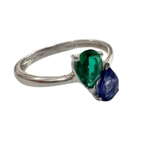 Bague 52 Bague design moderne en or blanc 18 ct avec saphir et émeraude 58 Facettes Q261B