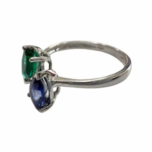 Bague 52 Bague design moderne en or blanc 18 ct avec saphir et émeraude 58 Facettes Q261B