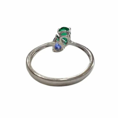 Bague 52 Bague design moderne en or blanc 18 ct avec saphir et émeraude 58 Facettes Q261B