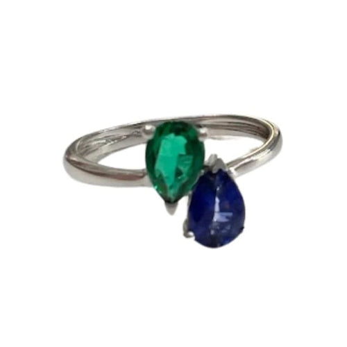 Bague 52 Bague design moderne en or blanc 18 ct avec saphir et émeraude 58 Facettes Q261B