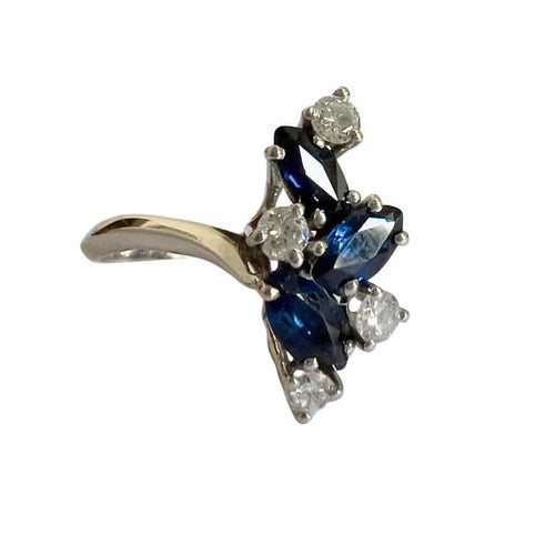 Bague 51.5 Bague Art déco 1945 en or blanc 18 carats avec diamants et saphirs 58 Facettes Q326B(965)