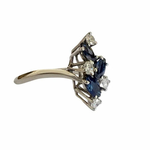 Bague 51.5 Bague Art déco 1945 en or blanc 18 carats avec diamants et saphirs 58 Facettes Q326B(965)