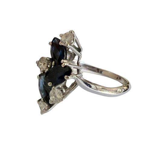 Bague 51.5 Bague Art déco 1945 en or blanc 18 carats avec diamants et saphirs 58 Facettes Q326B(965)