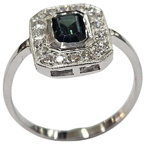 Bague 56.5 Bague Art déco en platine 950 avec saphir vert et diamants 58 Facettes Q391B