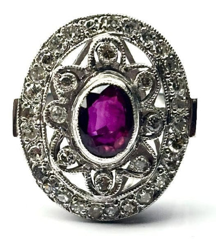 Bague 53 Bague Art déco en platine sertie de rubis et diamants (1,52 ct) 58 Facettes Q407B