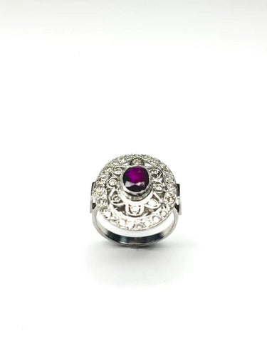 Bague 53 Bague Art déco en platine sertie de rubis et diamants (1,52 ct) 58 Facettes Q407B