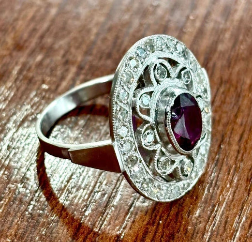 Bague 53 Bague Art déco en platine sertie de rubis et diamants (1,52 ct) 58 Facettes Q407B