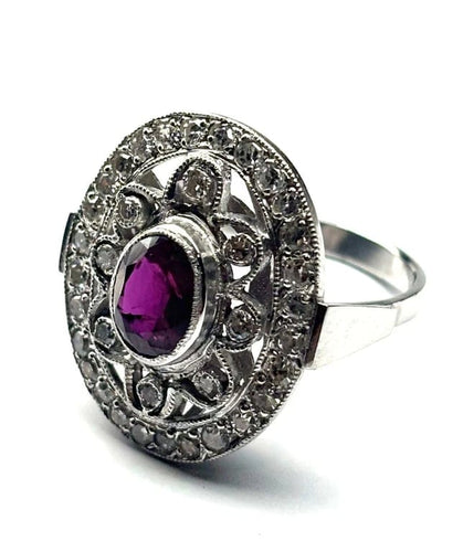 Bague 53 Bague Art déco en platine sertie de rubis et diamants (1,52 ct) 58 Facettes Q407B