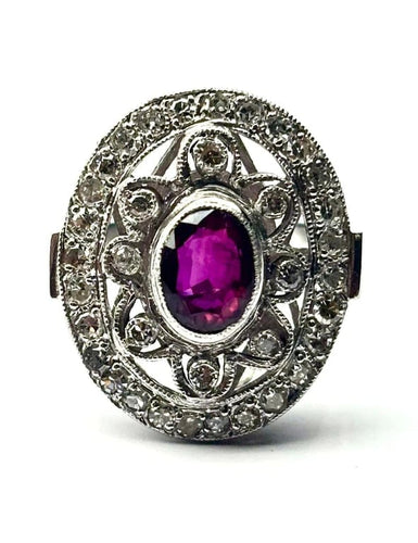 Bague 53 Bague Art déco en platine sertie de rubis et diamants (1,52 ct) 58 Facettes Q407B