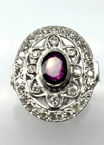 Bague 53 Bague Art déco en platine sertie de rubis et diamants (1,52 ct) 58 Facettes Q407B