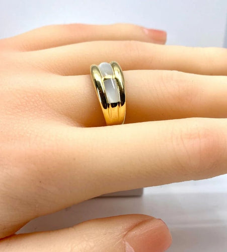 Bague 56 Bague jonc en or jaune 18 carats et nacres blanches 58 Facettes AB669