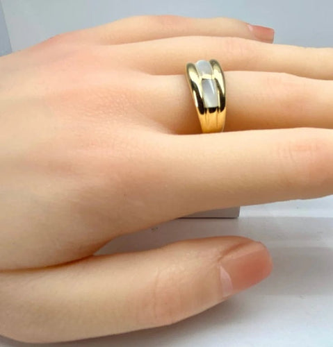 Bague 56 Bague jonc en or jaune 18 carats et nacres blanches 58 Facettes AB669