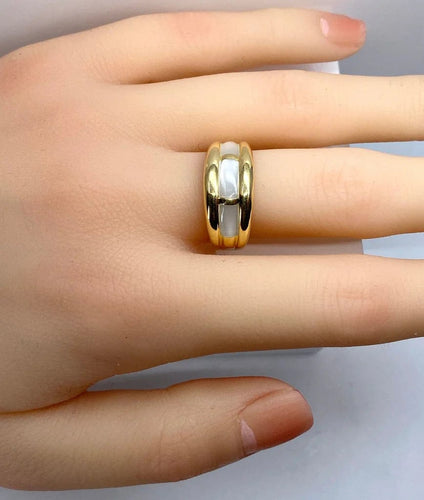 Bague 56 Bague jonc en or jaune 18 carats et nacre blanche 58 Facettes AB669