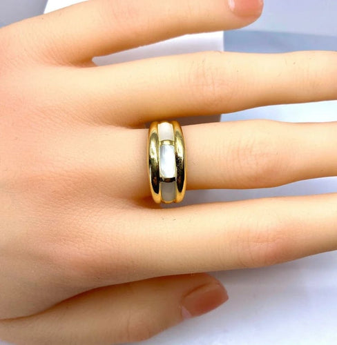 Bague 56 Bague jonc en or jaune 18 carats et nacres blanches 58 Facettes AB669