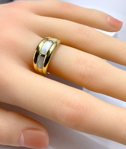 Bague 56 Bague jonc en or jaune 18 carats et nacre blanche 58 Facettes AB669