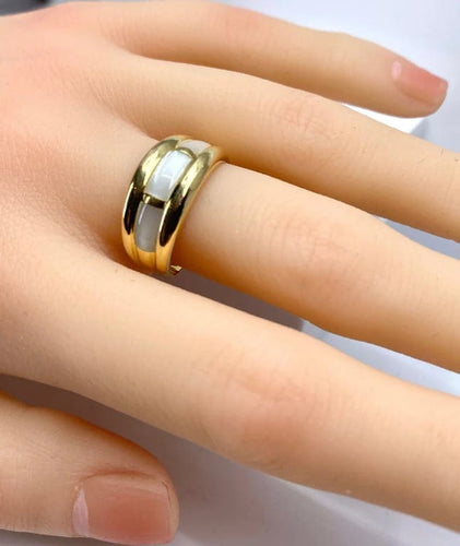 Bague 56 Bague jonc en or jaune 18 carats et nacres blanches 58 Facettes AB669
