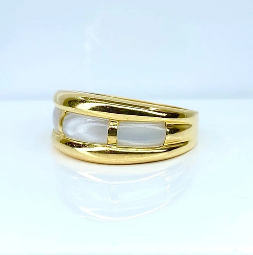 Bague 56 Bague jonc en or jaune 18 carats et nacres blanches 58 Facettes AB669