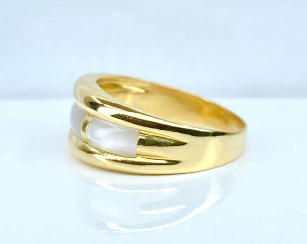 Bague 56 Bague jonc en or jaune 18 carats et nacre blanche 58 Facettes AB669