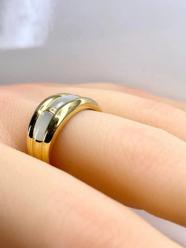 Bague 56 Bague jonc en or jaune 18 carats et nacre blanche 58 Facettes AB669