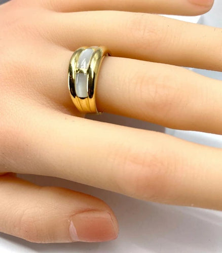 Bague 56 Bague jonc en or jaune 18 carats et nacres blanches 58 Facettes AB669