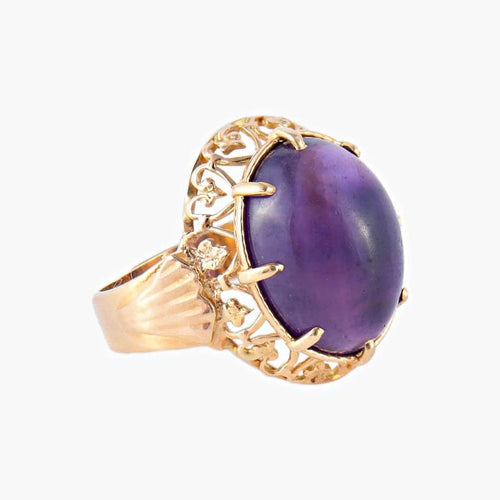 Bague 56 Bague cabochon en or jaune 18K et améthyste 58 Facettes AB592