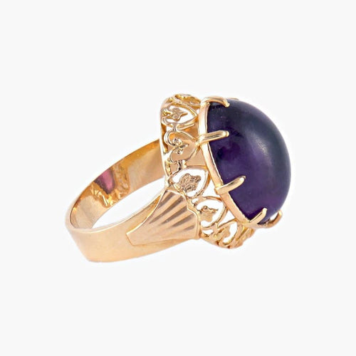 Bague 56 Bague cabochon en or jaune 18K et améthyste 58 Facettes AB592
