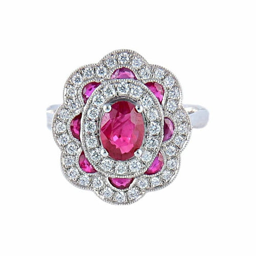 Bague 51 Bague style 1900 en or blanc 18K, rubis et diamants 58 Facettes AB218