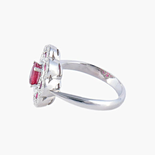 Bague 51 Bague style 1900 en or blanc 18K, rubis et diamants 58 Facettes AB218