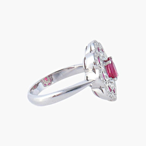 Bague 51 Bague style 1900 en or blanc 18K, rubis et diamants 58 Facettes AB218