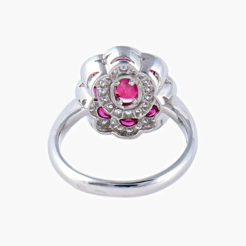 Bague 51 Bague style 1900 en or blanc 18K, rubis et diamants 58 Facettes AB218