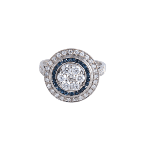 Bague 57 Bague style Art déco en or blanc 18 ct, diamants et saphirs 58 Facettes AB140