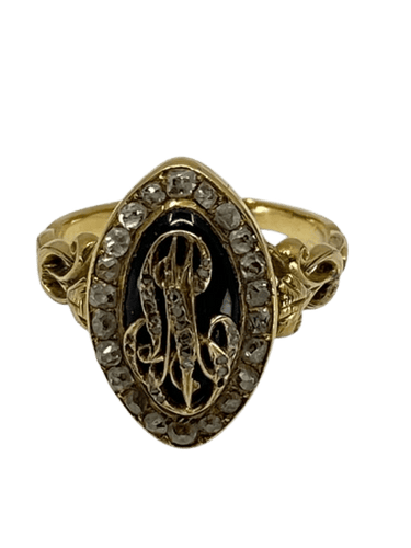 Bague 54 Bague marquise en or jaune 18 ct, émail bleu et diamants 58 Facettes AB17