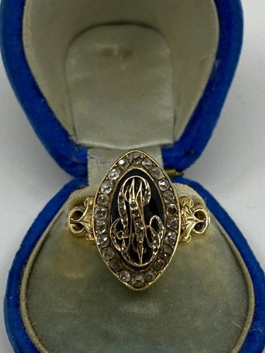 Bague 54 Bague marquise en or jaune 18 ct, émail bleu et diamants 58 Facettes AB17