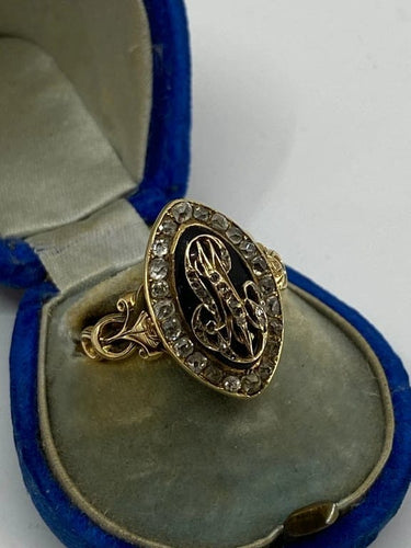 Bague 54 Bague marquise en or jaune 18 ct, émail bleu et diamants 58 Facettes AB17