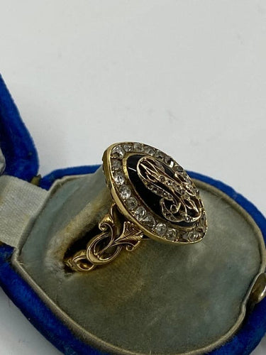 Bague 54 Bague marquise en or jaune 18 ct, émail bleu et diamants 58 Facettes AB17