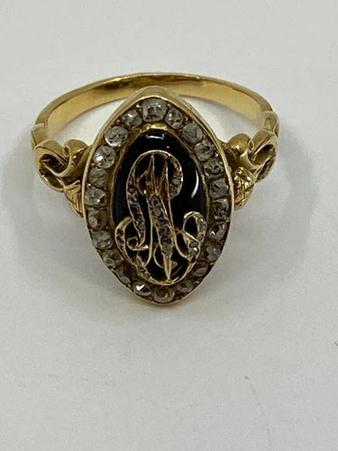 Bague 54 Bague marquise en or jaune 18 ct, émail bleu et diamants 58 Facettes AB17