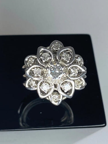 Bague 51 Bague fleur en platine sertie de diamants 58 Facettes AB29