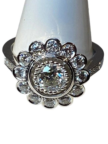 Bague 52 Bague marguerite de fiançailles en or 18 ct et diamants 58 Facettes AB47
